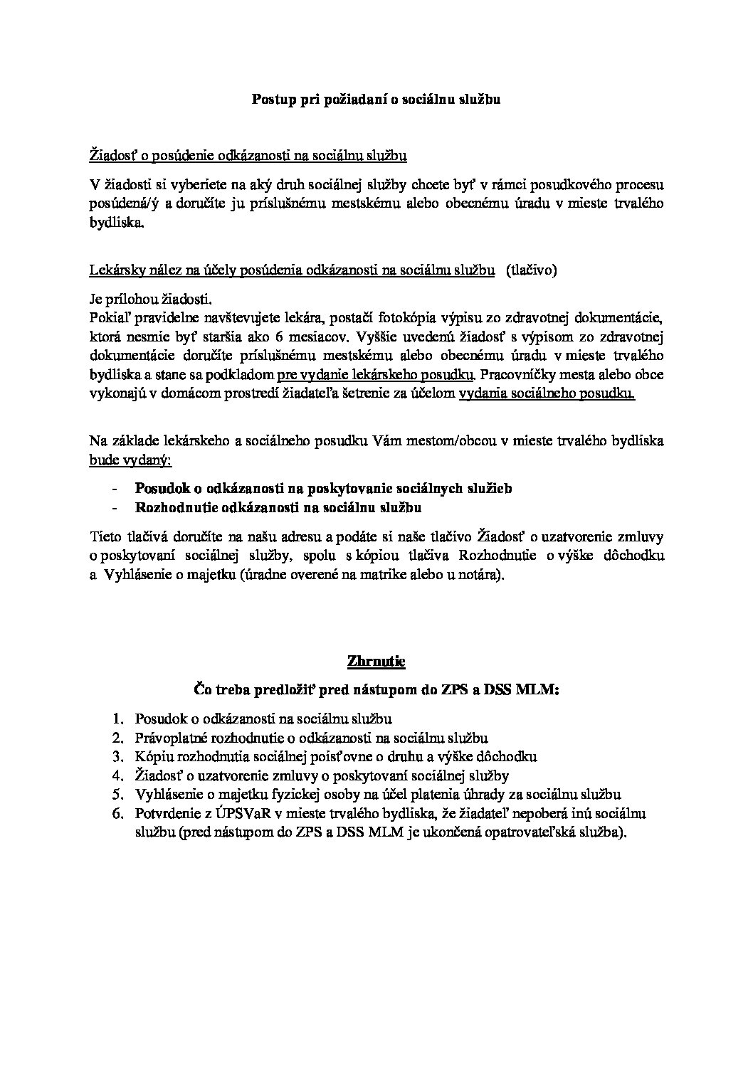 Postup pri požiadaní o sociálnu službu