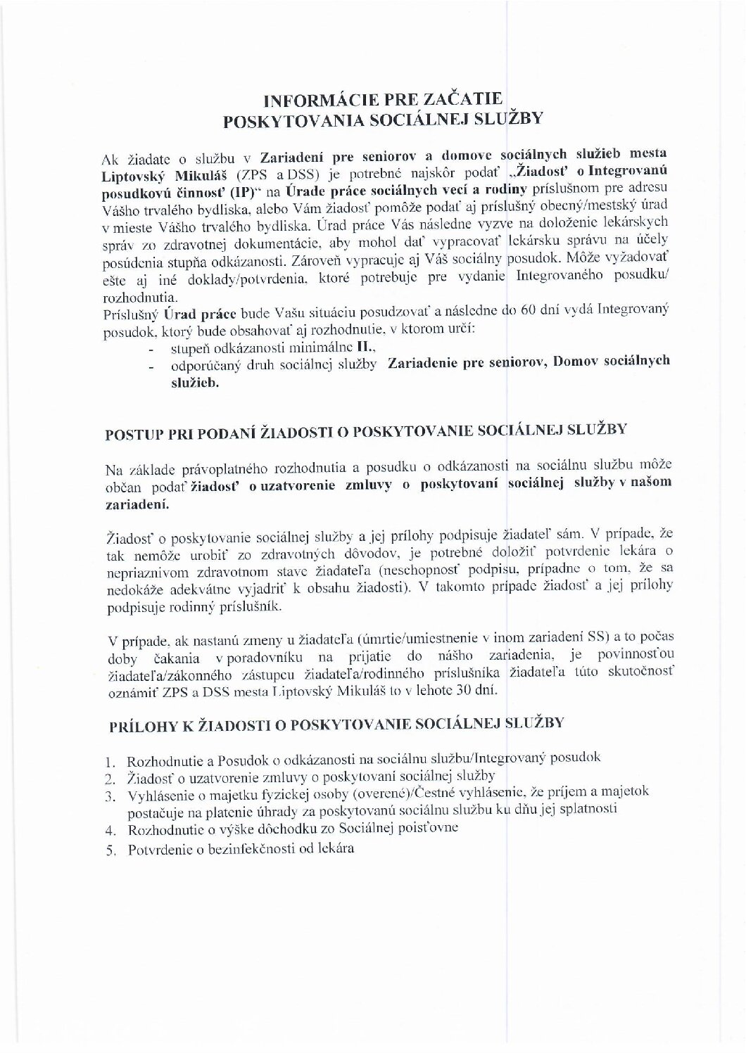 Informácie o začatí poskytovania SS